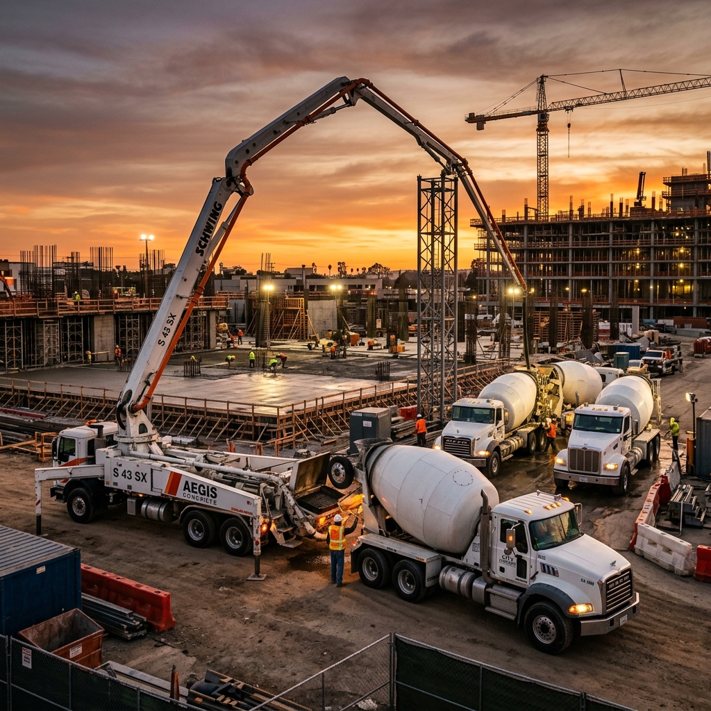 Heavy concreting machinery on a modern construction site